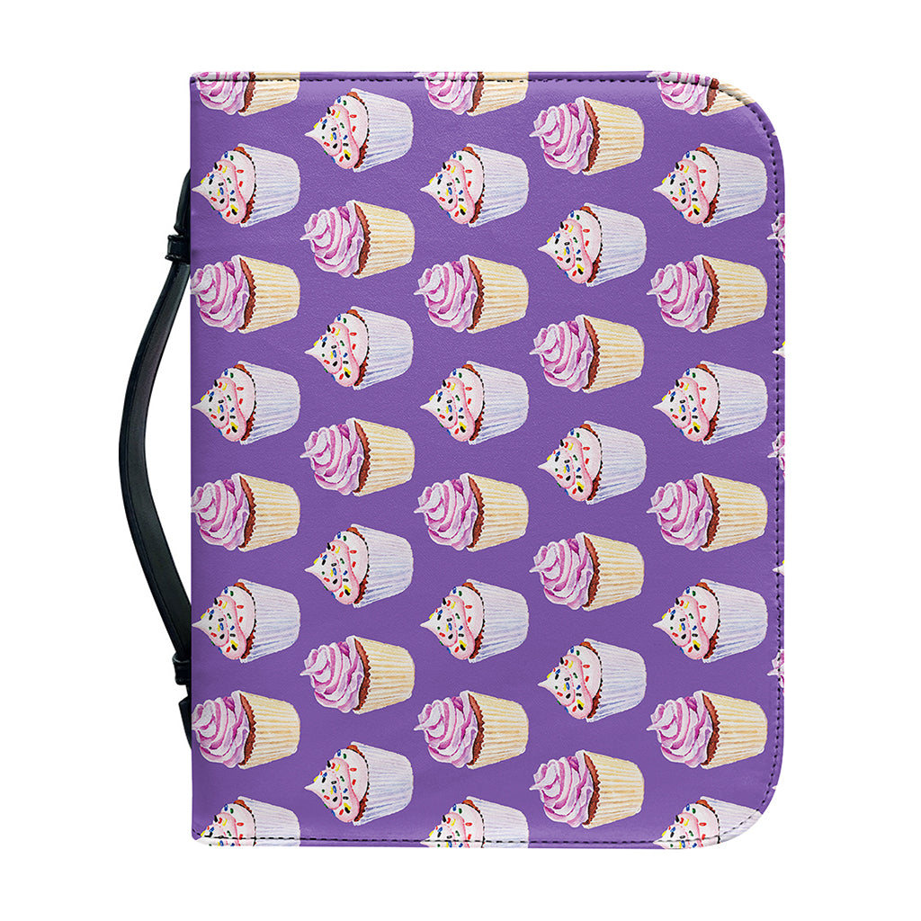 Purple Cupcake Pattern Print Leather Bible Cover