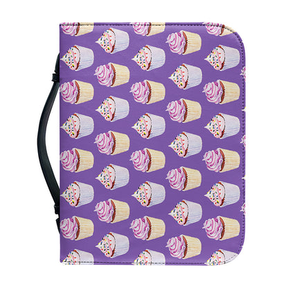 Purple Cupcake Pattern Print Leather Bible Cover