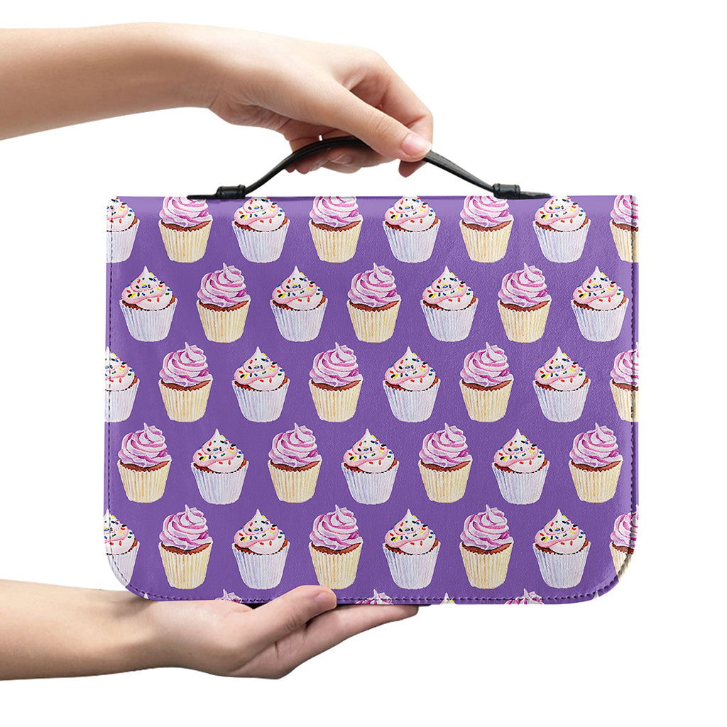Purple Cupcake Pattern Print Leather Bible Cover