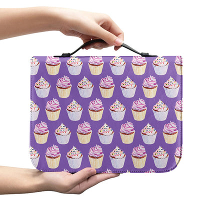 Purple Cupcake Pattern Print Leather Bible Cover