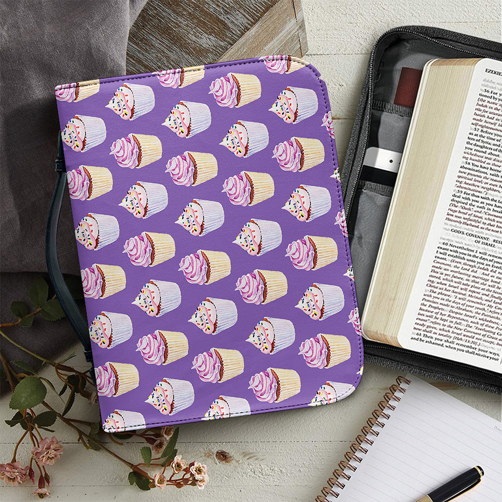 Purple Cupcake Pattern Print Leather Bible Cover