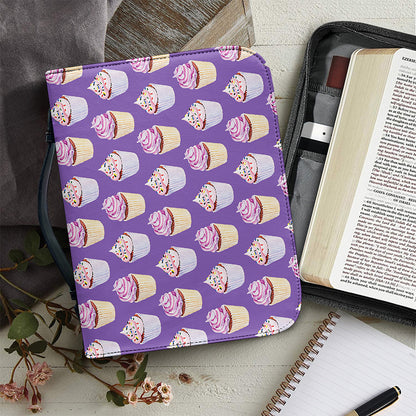 Purple Cupcake Pattern Print Leather Bible Cover