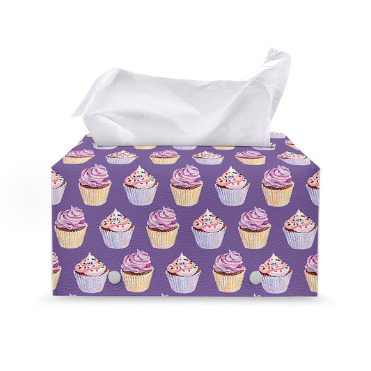 Purple Cupcake Pattern Print Leather Tissue Box Cover