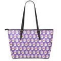 Purple Cupcake Pattern Print Leather Tote Bag With Zipper