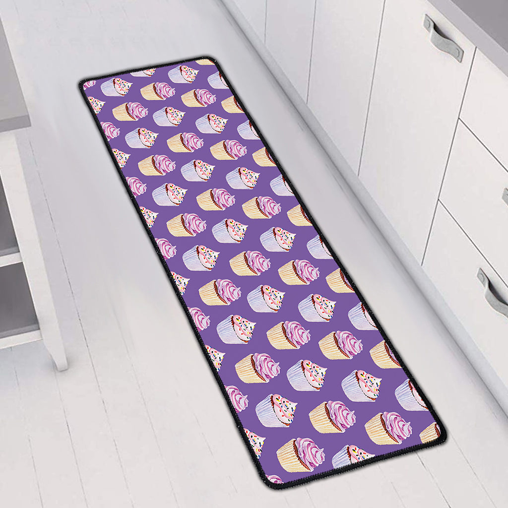 Purple Cupcake Pattern Print Long Kitchen Mat