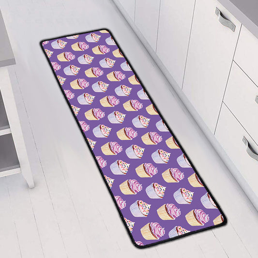 Purple Cupcake Pattern Print Long Kitchen Mat