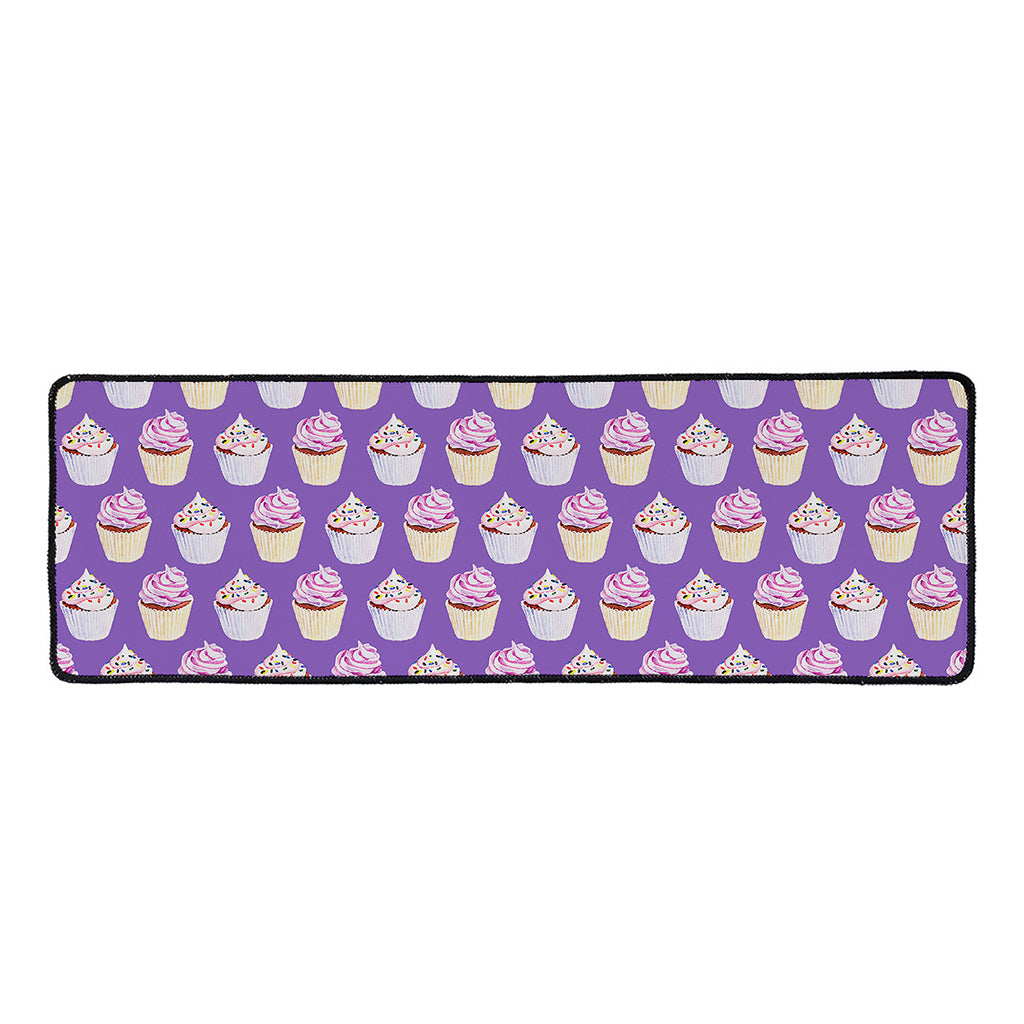 Purple Cupcake Pattern Print Long Kitchen Mat