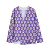 Purple Cupcake Pattern Print Long Sleeve Short Coat