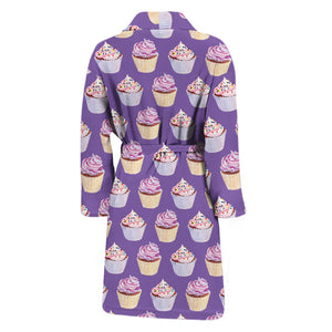 Purple Cupcake Pattern Print Men's Bathrobe