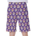 Purple Cupcake Pattern Print Men's Beach Shorts