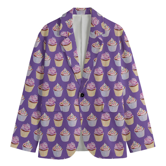 Purple Cupcake Pattern Print Men's Blazer