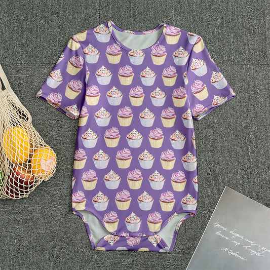 Purple Cupcake Pattern Print Men's Bodysuit