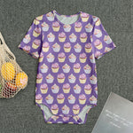 Purple Cupcake Pattern Print Men's Bodysuit