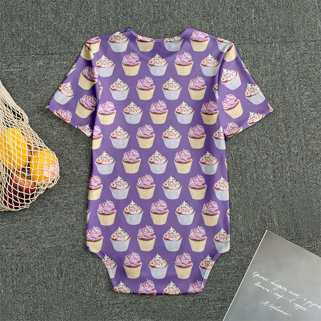 Purple Cupcake Pattern Print Men's Bodysuit