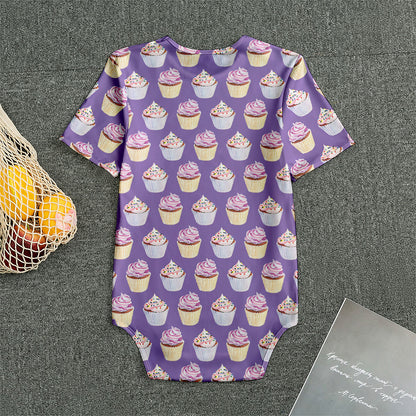 Purple Cupcake Pattern Print Men's Bodysuit