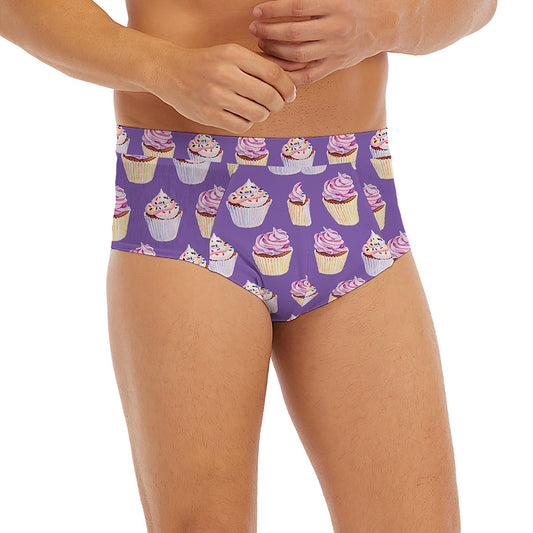 Purple Cupcake Pattern Print Men's Briefs