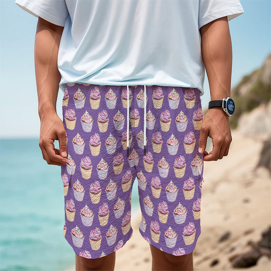 Purple Cupcake Pattern Print Men's Cargo Shorts