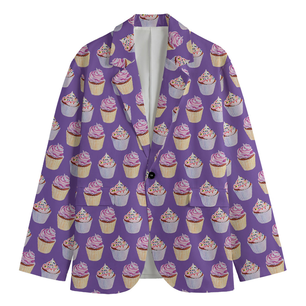Purple Cupcake Pattern Print Men's Cotton Blazer