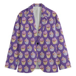 Purple Cupcake Pattern Print Men's Cotton Blazer