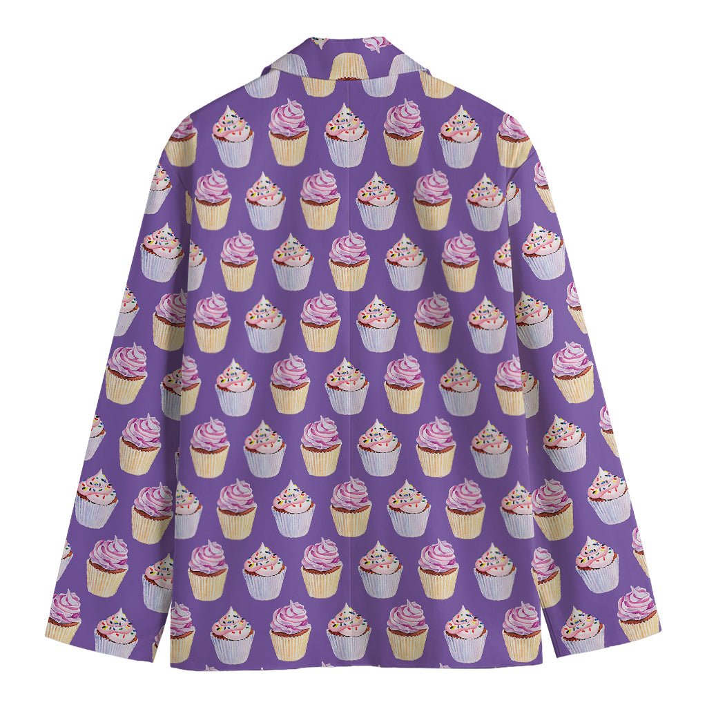 Purple Cupcake Pattern Print Men's Cotton Blazer
