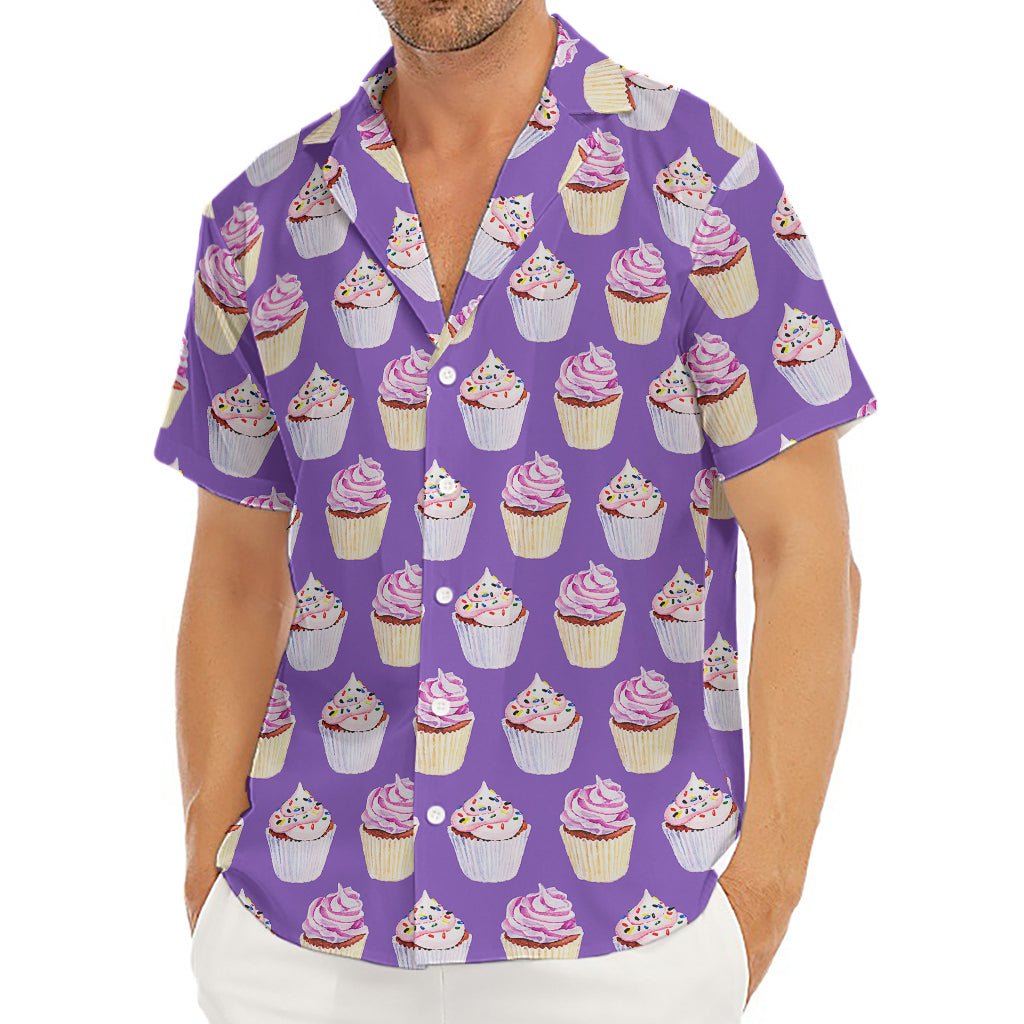 Purple Cupcake Pattern Print Men's Deep V-Neck Shirt
