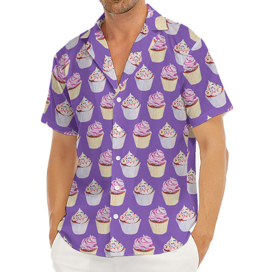 Purple Cupcake Pattern Print Men's Deep V-Neck Shirt