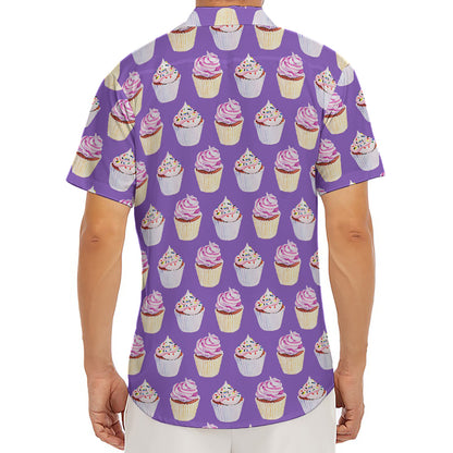 Purple Cupcake Pattern Print Men's Deep V-Neck Shirt