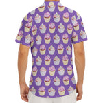 Purple Cupcake Pattern Print Men's Deep V-Neck Shirt
