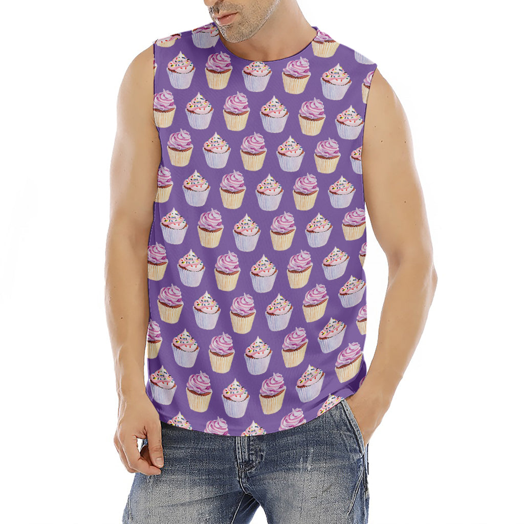 Purple Cupcake Pattern Print Men's Fitness Tank Top