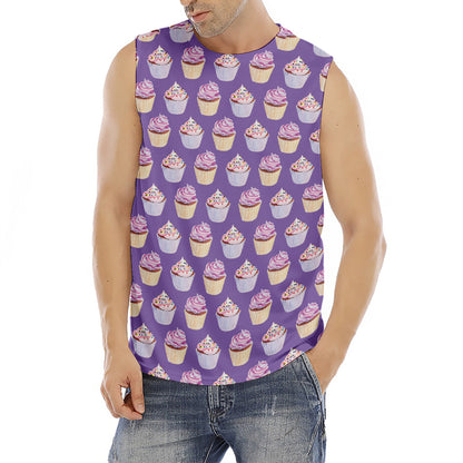 Purple Cupcake Pattern Print Men's Fitness Tank Top