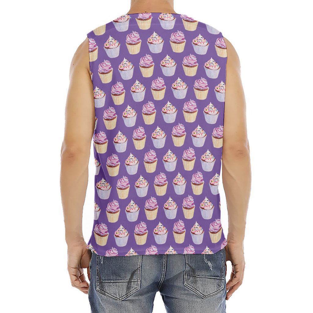 Purple Cupcake Pattern Print Men's Fitness Tank Top