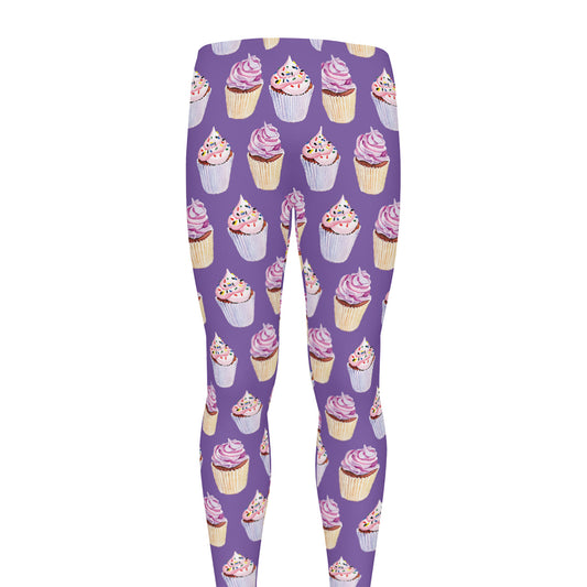 Purple Cupcake Pattern Print Men's leggings