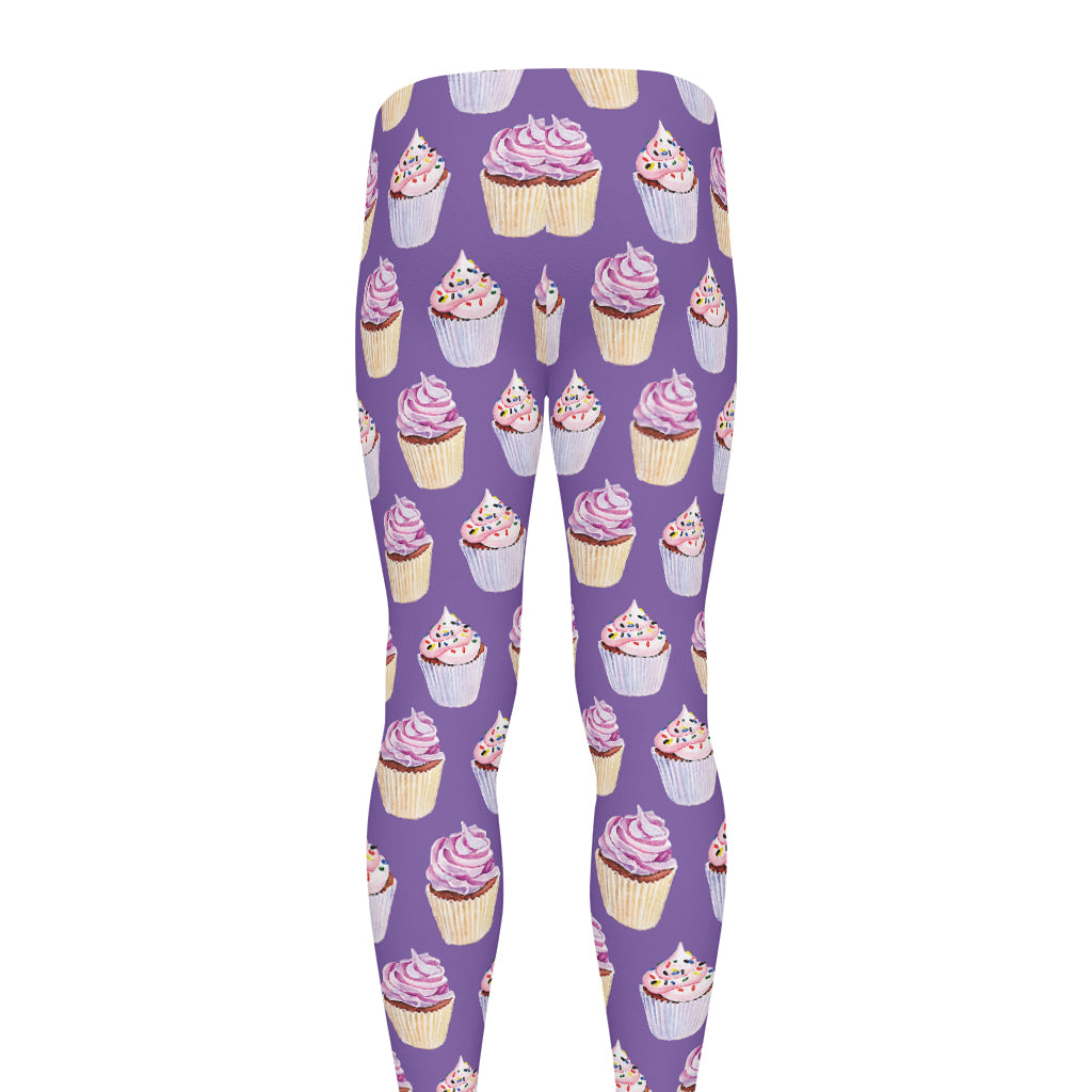 Purple Cupcake Pattern Print Men's leggings