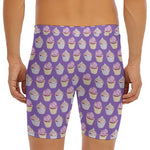 Purple Cupcake Pattern Print Men's Long Boxer Briefs
