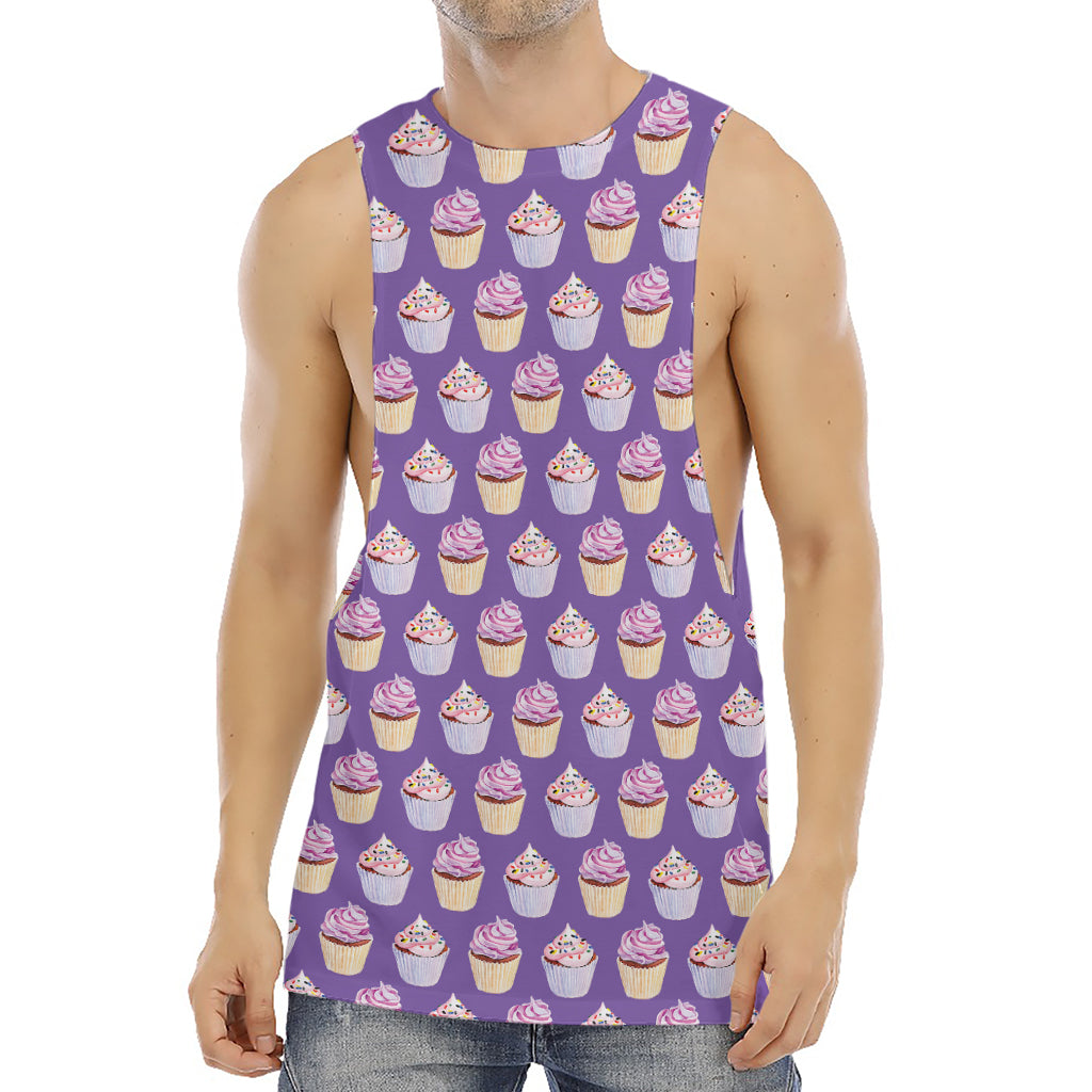 Purple Cupcake Pattern Print Men's Muscle Tank Top