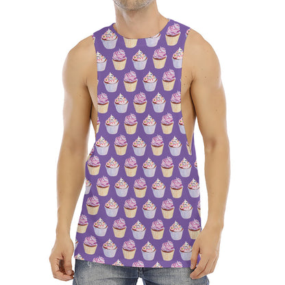 Purple Cupcake Pattern Print Men's Muscle Tank Top