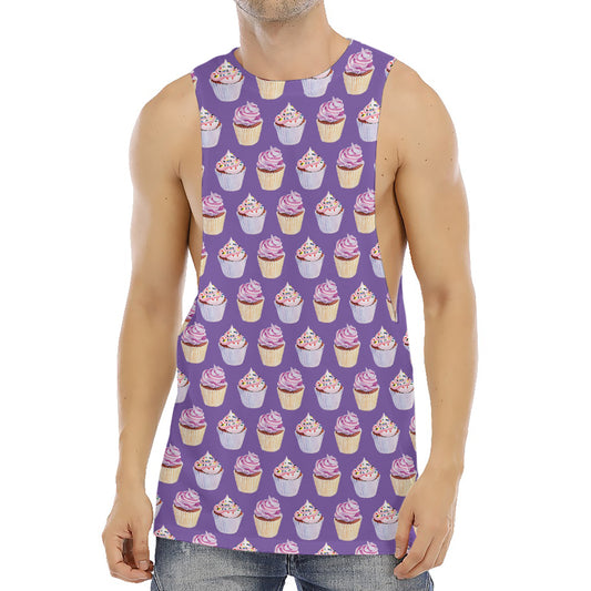 Purple Cupcake Pattern Print Men's Muscle Tank Top