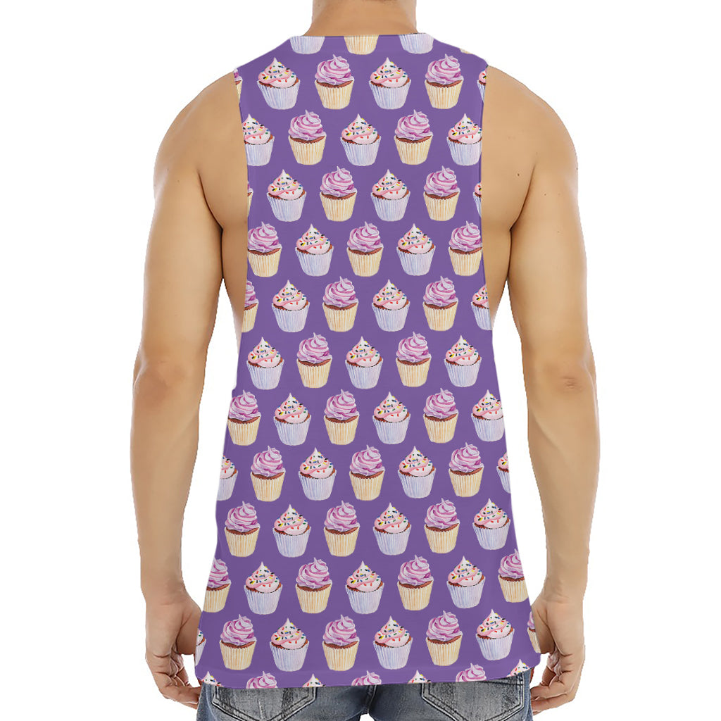Purple Cupcake Pattern Print Men's Muscle Tank Top