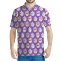 Purple Cupcake Pattern Print Men's Polo Shirt