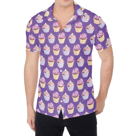 Purple Cupcake Pattern Print Men's Shirt