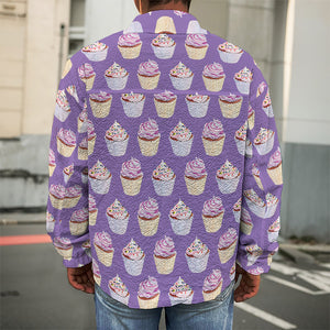 Purple Cupcake Pattern Print Men's Shirt Jacket