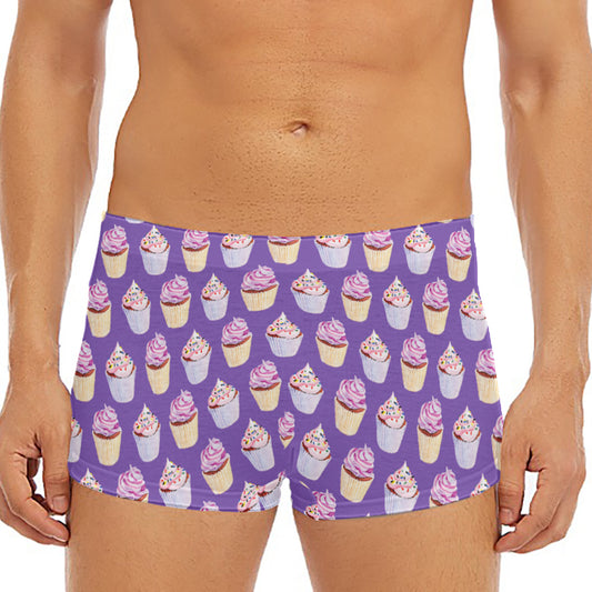 Purple Cupcake Pattern Print Men's Short Boxer Briefs
