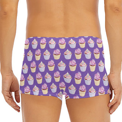 Purple Cupcake Pattern Print Men's Short Boxer Briefs