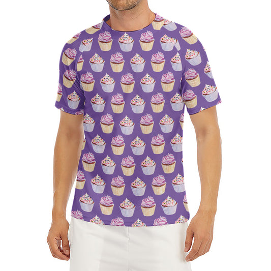 Purple Cupcake Pattern Print Men's Short Sleeve Rash Guard