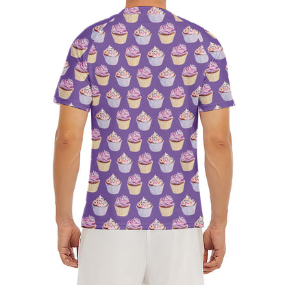 Purple Cupcake Pattern Print Men's Short Sleeve Rash Guard