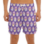 Purple Cupcake Pattern Print Men's Split Running Shorts