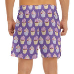 Purple Cupcake Pattern Print Men's Split Running Shorts