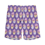 Purple Cupcake Pattern Print Men's Sports Shorts