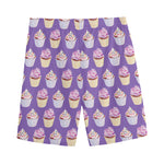 Purple Cupcake Pattern Print Men's Sports Shorts