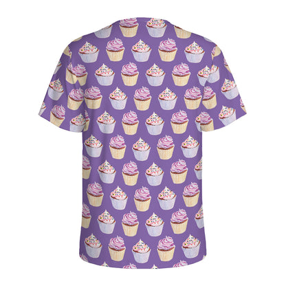 Purple Cupcake Pattern Print Men's Sports T-Shirt